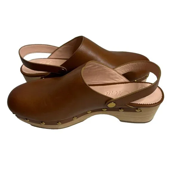 J.Crew $198 Convertible Leather Clogs Rich Oak Size 9.5 BA188 - Picture 6 of 9